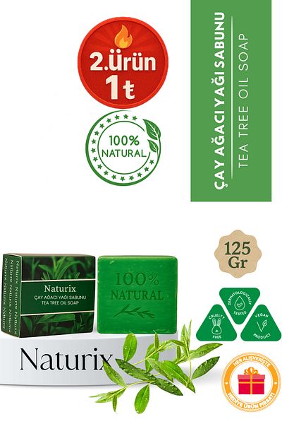 Naturix Tea Tree Oil Soap 125 Gr |   Purifying, Oil Balancing and Skin Soothing Care Soap