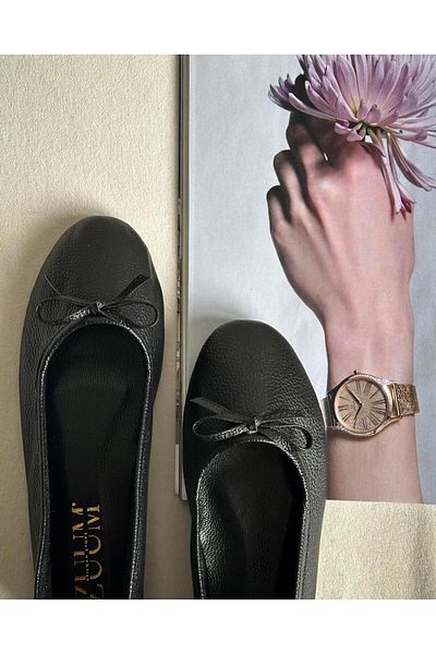 Zuum Ledera 100% Genuine Leather Women's Ballerina Ballerina - Black Leather