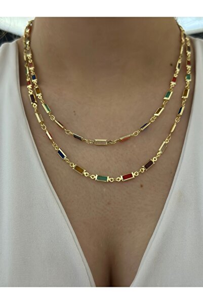 MyladyAccessoriess قلادة من الفولاذ الملفوف بحجر الباجيت الملون المتسلسل
