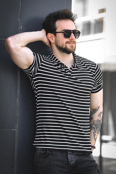 Oksit Ανδρικό μπλουζάκι Ht 947008 Slim Fit Lycra Half Placket ριγέ γιακά πόλο