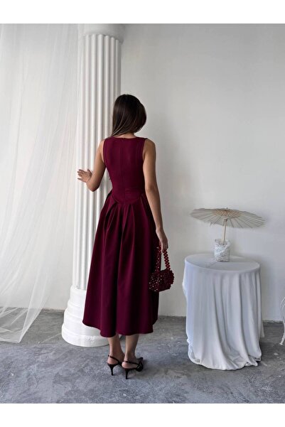 conconmoda Dore Piliseli Düğmeli Midi Elbise