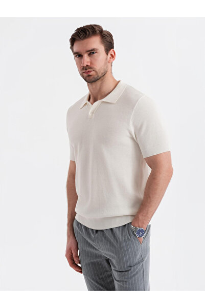 OMBRE Herren Poloshirt aus strukturiertem Baumwollstrick - gebrochenes Weiß V4 OM-POSS-0117 XXL