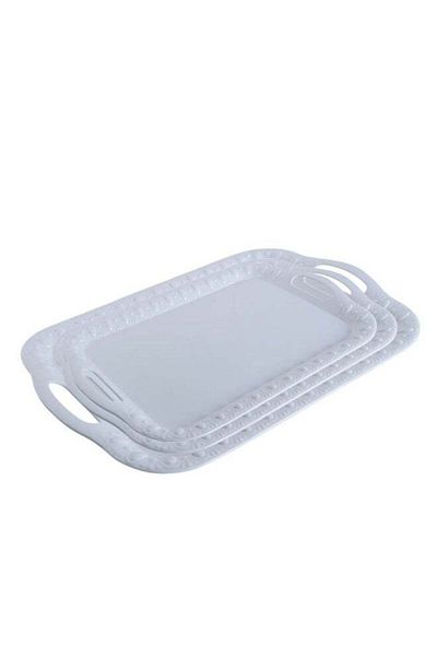 Trust 3-Piece Melamine Serving Tray Set Small Size 35CM, Medium Size 40CM & Large Size 45CM White