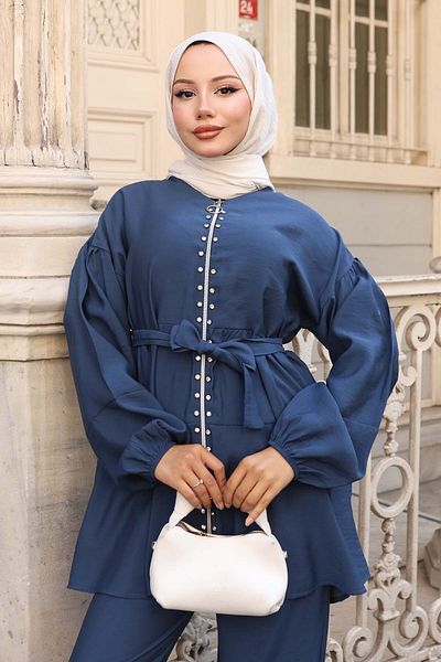 benguen Stone Detailed Double Suit Indigo 4877