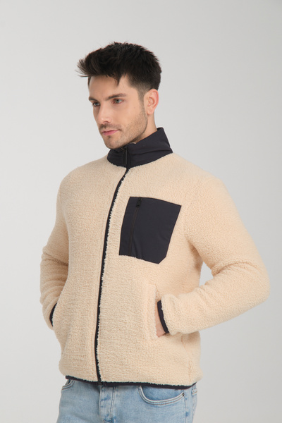 COOL TARZ Μπεζ βελούδινο φούτερ με γιακά με φερμουάρ