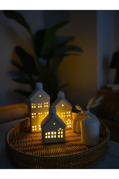 Moon Dekoratif 3'lü Seramik Ev Mumluk