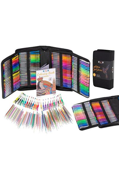 Avex Set 242 piese, Pixuri cu gel multicolor + Rezerve + Carte de colorat + Penar