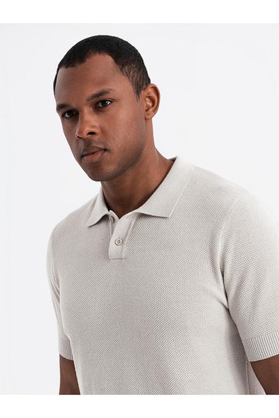 OMBRE Herren Poloshirt aus strukturiertem Baumwollstrick - beige V6 OM-POSS-0117 L