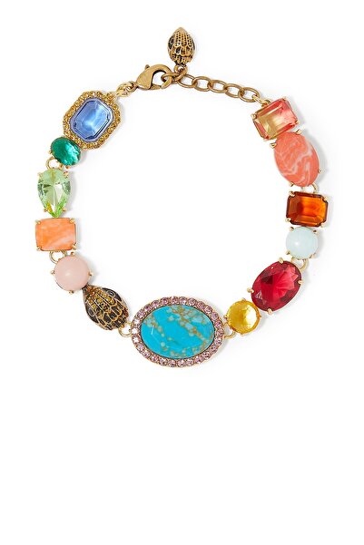 Kurt Geiger Mixed Gem Bracelet with Colored Stones and Gold Chain