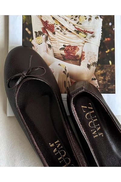 Zuum Ledera 100% Genuine Leather Women's Ballerina Ballerinas - Brown Leather
