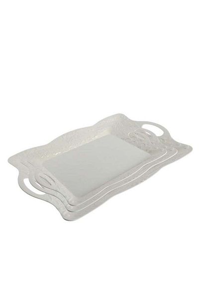 Trust 3-Piece Melamine Serving Tray Set Small Size 35CM, Medium Size 40CM & Large Size 45CM Beige