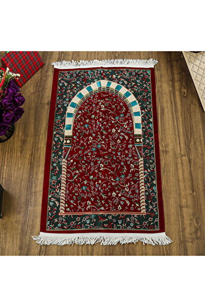 İkranur Ravza Πολυτελές Χαλί προσευχής σενίλ Βουργουνδίας (68x120cm) 650 γρ.