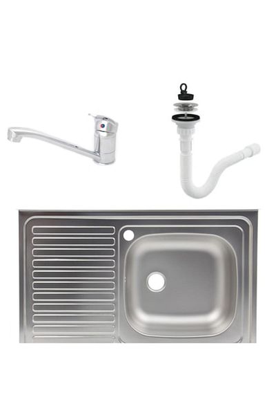 TEMPOLINE Set chiuvetă mască, inox anticalcar, cuvă dreaptă, Raulconstruct, 80x50 cm, baterie bucătărie