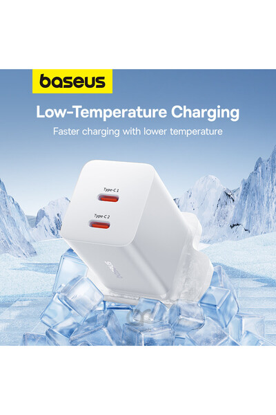 Baseus GaN5 Pro PD 40W Dual Type C Fast Charger Adapter for MacBook Pro, iPhone, Samsung - White