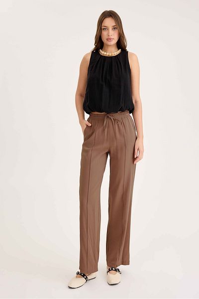Vitrin Elastic Waist Trousers with Front Stitching Detail