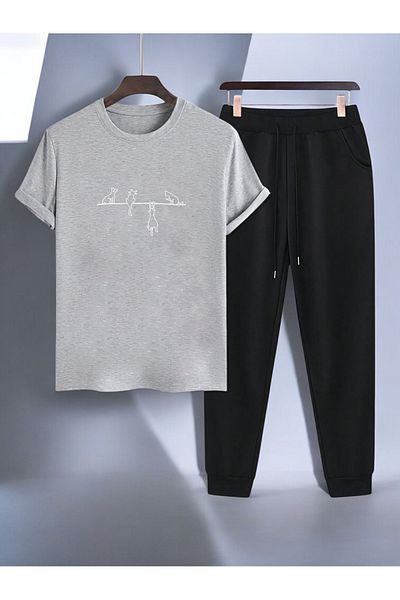 uyguntarz Σετ αθλητική φόρμα Unisex Naughty Cats Design με εμπριμέ μπλουζάκι