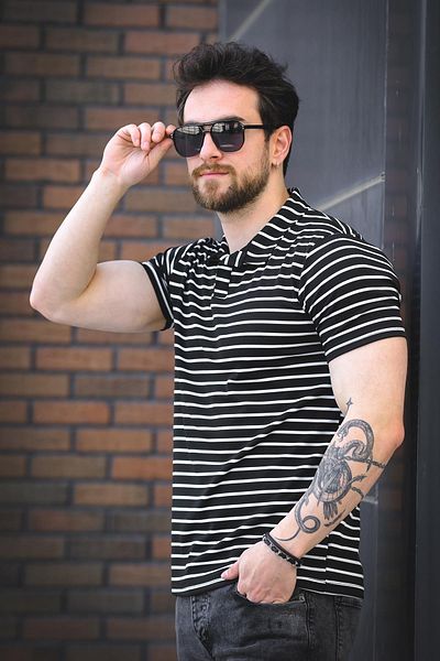 Oksit Ανδρικό μπλουζάκι Ht 947008 Slim Fit Lycra Half Placket ριγέ γιακά πόλο