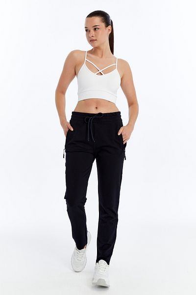 AXXEL Pantaloni de sport negri pentru femei cu fermoar de buzunar-p2144ta