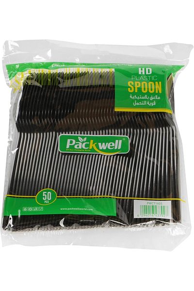 Packwell Plastic HD Disposable Table Spoon 50 Pieces, Black