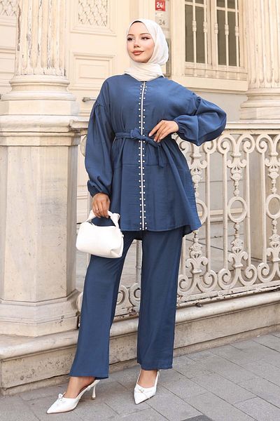 benguen Stone Detailed Double Suit Indigo 4877