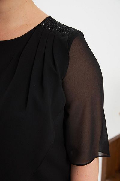 RMG Shoulder Stone Detailed Asymmetrical Cut Plus Size Chiffon Blouse Black
