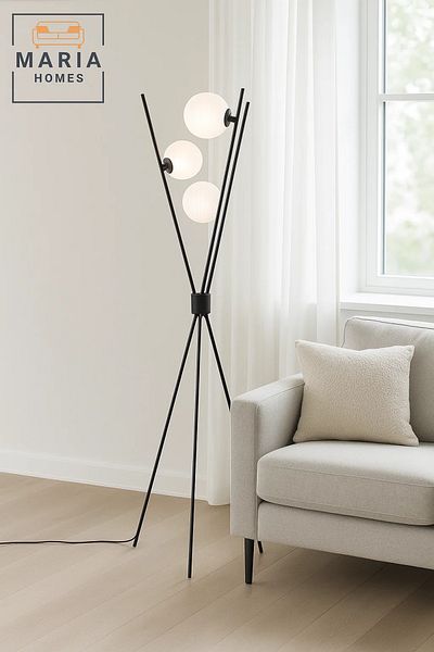 MARIA HOMES Tripod Floor Lamp with Three Frosted Globe Lights