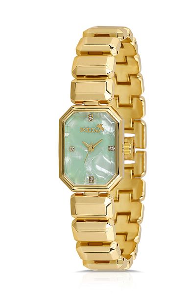 Polo Air Elegant Rectangle Case and Cord Women Wrist Watch Gold Green Color Pl-1532B3X
