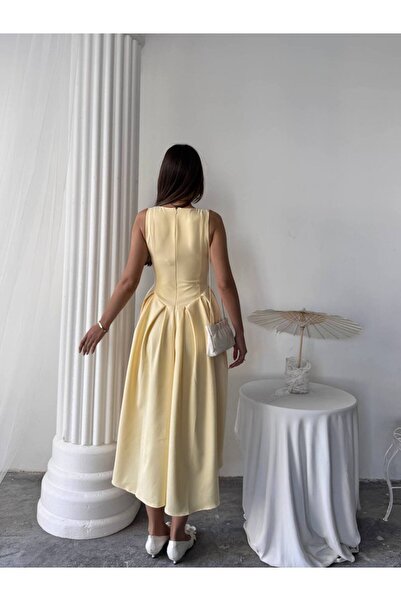 conconmoda Dore Piliseli Düğmeli Midi Elbise