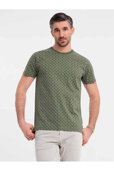 OMBRE Herren-Strickhemd mit Volldruck - Olivgrün V2 OM-TSFP-0250 XL