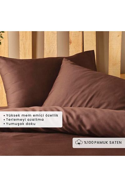 Bella Maison Комплект плик за завивка от 100% памучен сатен, размер Basic, размер Super King, кафяв (260x240 см)