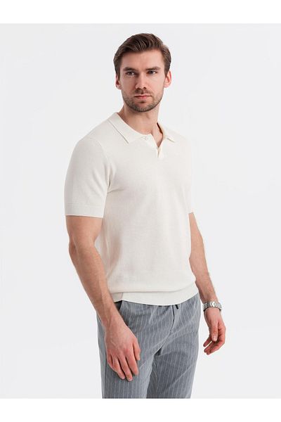 OMBRE Herren Poloshirt aus strukturiertem Baumwollstrick - gebrochenes Weiß V4 OM-POSS-0117 XXL