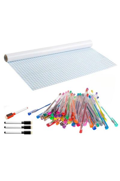 OEM Set Self-adhesive writing and drawing paper roll 4 markers and sponge and 50 glitter pens