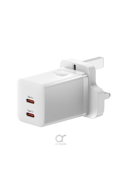 Baseus محول شاحن سريع GaN5 Pro PD 40 واط ثنائي النوع C لأجهزة MacBook Pro وiPhone وSamsung - أبيض