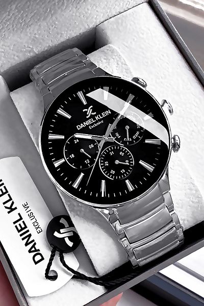 Daniel Klein Exclusive Men Wrist Watch 3 Atm Waterproof Silver Black Color Steel Cord Gift Bracelet Dke2131C4