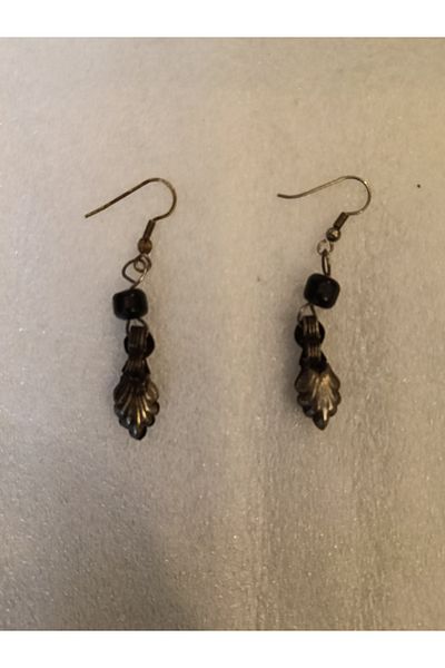 Butik Tülin Authentic Handmade Alpaca Bafon Leaf Black Beads Dangle Earrings 6X1 cm Indian Made