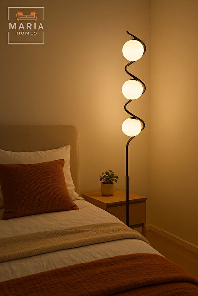 MARIA HOMES Wavy Black Floor Lamp with Three Globe Lights
