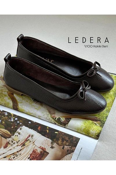 Zuum Ledera 100% Genuine Leather Women's Ballerina Ballerinas - Brown Leather