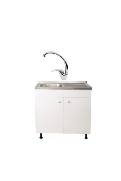 TEMPOLINE Set, Masca Chiuveta Alba, 80 cm X 50 cm X 80 cm, Chiuveta cuva stanga, Baterie lebada ,sifon