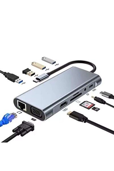zyteq Stație de andocare USB C ZYTEQ®️, 11 în 1, HDMI 4K, Gigabit Ethernet, USB 3.0, PD, SD/TF, gri