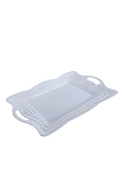 Trust 3-Piece Melamine Serving Tray Set Small Size 35CM, Medium Size 40CM & Large Size 45CM White