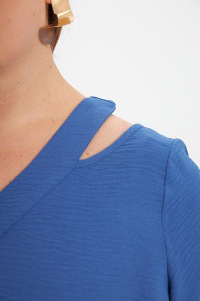 RMG Collar Detailed Slit Plus Size Dress Indigo