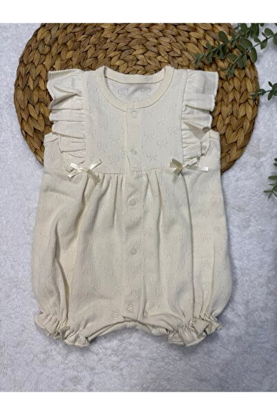 TİJK Baby Girl Front Snap Fastener Jumpsuit with Elastic Legs