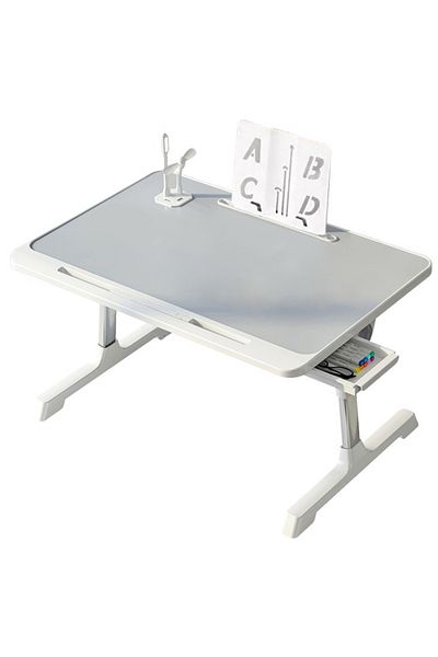 Linomag Adjustable foldable laptop stand/table, 60x40x27-40cm, book & tablet holder, storage drawer, Gray