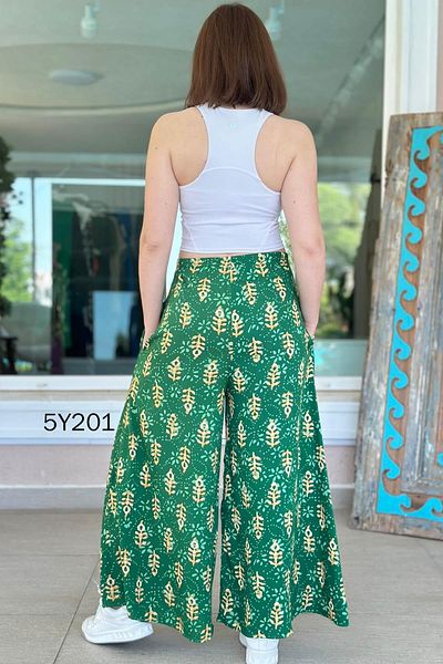 İnce Topuk Patterned Viscose Wide Leg Trousers 5Y201