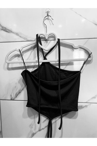 İNCİ MABEL BUTİK Crop blouse with waist and neck rope detail