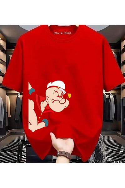 New Shine In Cart 6 and Above Purchases Get 1 T-Shirt as a Gift - Popeye Printed Oversize T-Shirt
