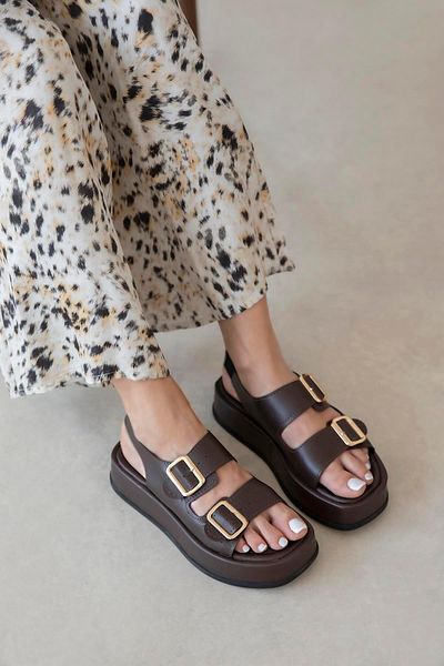 STRASWANS Renato Women's Buckle Detail Daily Leather Sandals Brown