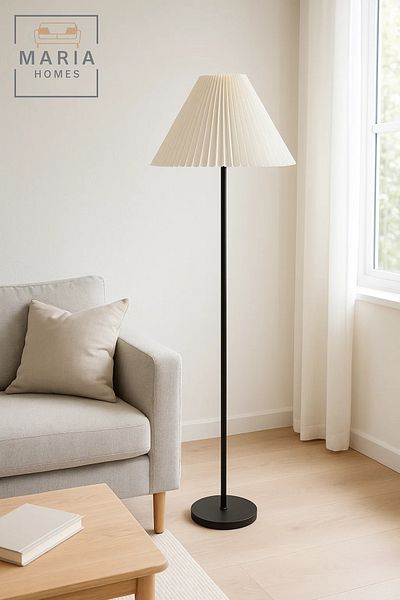 MARIA HOMES Black Floor Lamp with White Pleated Shade