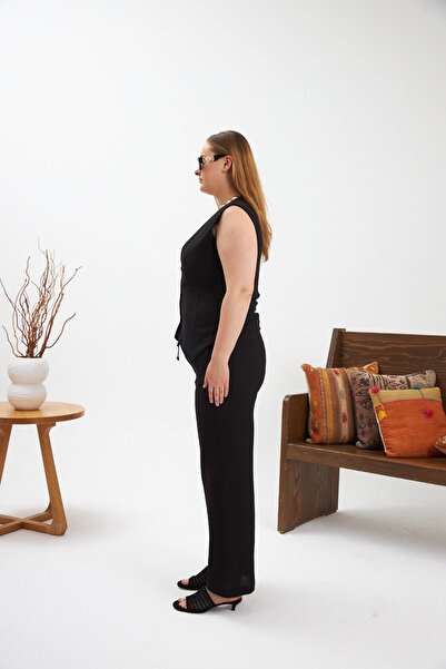 RMG Plus Size Trousers Vest Double Suit Black