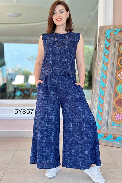İnce Topuk Zero Sleeve Button Detail Casual Viscose Suit 5Y357